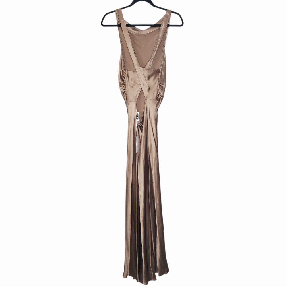 Reformation‎ Casette Midi Dress Croissant Brown Silk Cowl Neck Size 12 NWT - Picture 8 of 12
